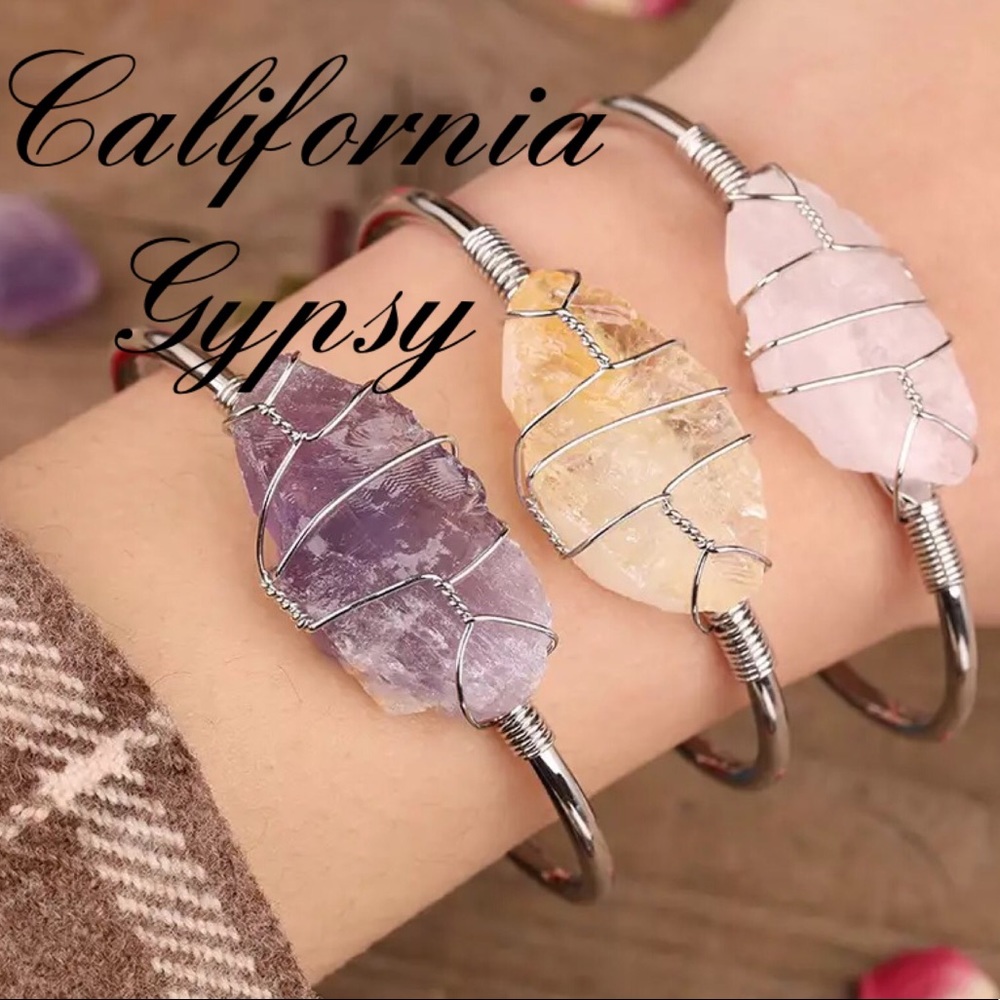 Raw Rose Quartz Silver Bracelet - Picture 2 of 6
